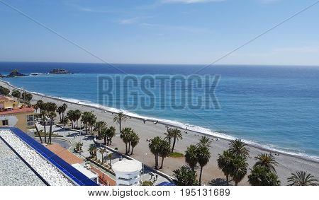 Beach line landscape taken from the top of a building