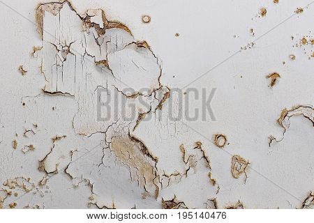 Blown plaster on an old internal wall. Damaged damp plasterwork in need of repair. House renovation and building work.