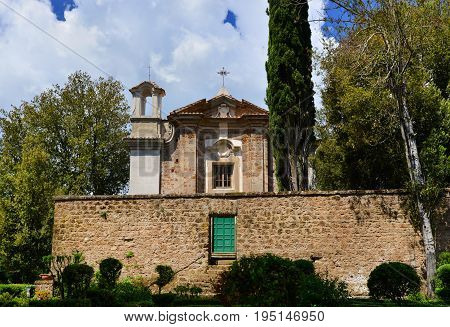 Saint Mary of the Mount church facade in the ancient town of Sutri near Rome built in the 18th century