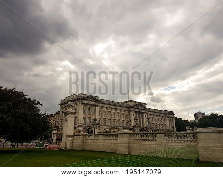 London UK - 13th June 2017: The front of Buckingham Palce on an overcast afternoon