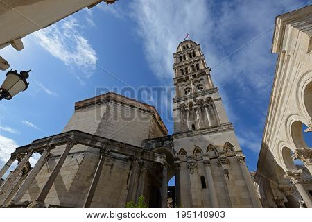 Cathedral of Saint Dominus (Split Croatia) against blue sky background.
