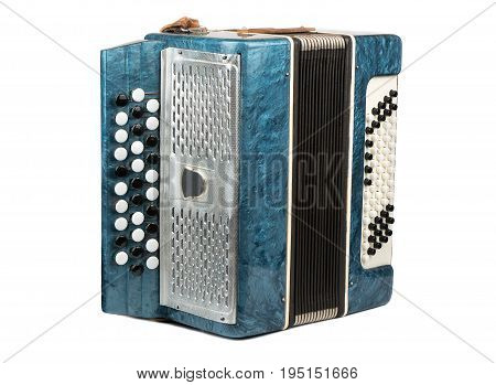 Old musical instrument bayan accordion isolated on white background