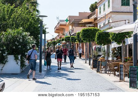 SANT ELM MALLORCA SPAIN - JUNE 04 2016: Sant Elm City quaint shopping street in the small town of San Telmo Mallorca Spain.