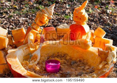 CHADDS FORD, PA - OCTOBER 26: View of Witch Caldron Pumpkin at The Great Pumpkin Carve carving contest on October 26, 2013