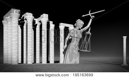 Broken lady of justice 3d rendering