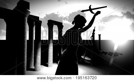 Broken lady of justice 3d rendering