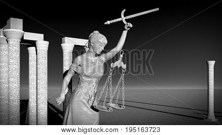 Broken lady of justice 3d rendering