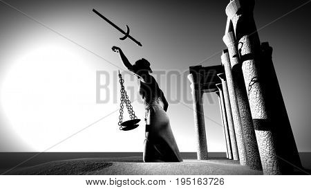 Broken lady of justice 3d rendering