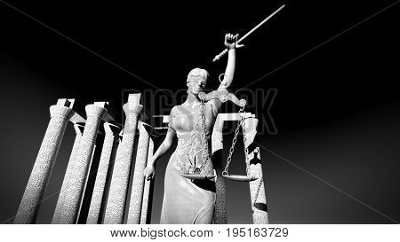 Broken lady of justice 3d rendering