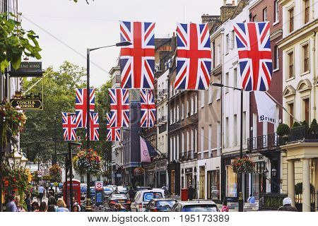 LONDON UNITED KINGDOM - August 12th 2016: Detail of Bruton Street in the affluent area of Mayfair in London city centre