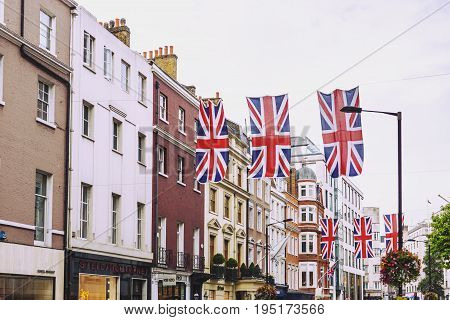 LONDON UNITED KINGDOM - August 12th 2016: Detail of Bruton Street in the affluent area of Mayfair in London city centre