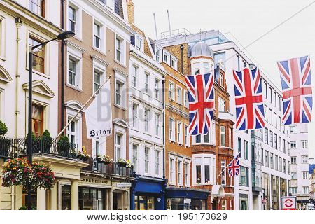 LONDON UNITED KINGDOM - August 12th 2016: Detail of Bruton Street in the affluent area of Mayfair in London city centre