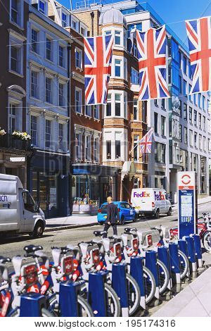 LONDON UNITED KINGDOM - August 12th 2016: Detail of Bruton Street in the affluent area of Mayfair in London city centre