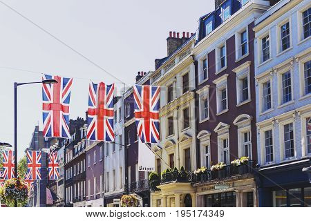 LONDON UNITED KINGDOM - August 12th 2016: Detail of Bruton Street in the affluent area of Mayfair in London city centre