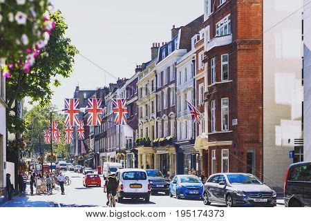 LONDON UNITED KINGDOM - August 12th 2016: Detail of Bruton Street in the affluent area of Mayfair in London city centre