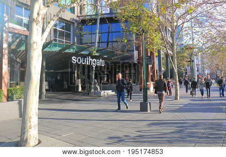 MELBOURNE AUSTRALIA - JUNE 30, 2017: Unidentified people visit Southgate shopping complex in South bank.