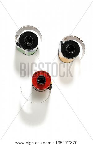 Rolls of dia positive films isolated on white background.  