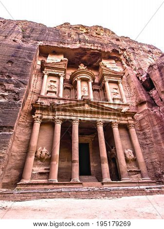 The Monastery a building carved out of rock in the ancient Petra Jordan