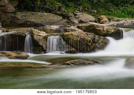 Background Landscape With Waterfall In Yaremche Vilage In Ukraine