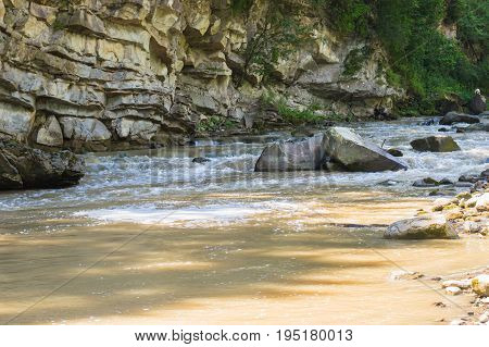 Background Landscape With Waterfall In Yaremche Vilage In Ukraine