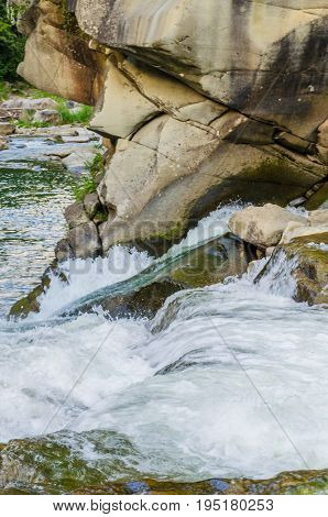 Background Landscape With Waterfall In Yaremche Vilage In Ukraine