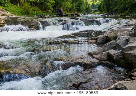 Background Landscape With Waterfall In Yaremche Vilage In Ukraine