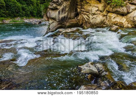 Background Landscape With Waterfall In Yaremche Vilage In Ukraine