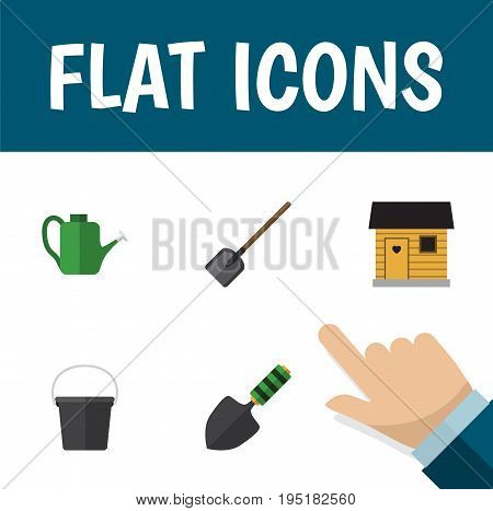 Flat Icon Dacha Set Of Shovel, Pail, Bailer And Other Vector Objects. Also Includes Can Bailer, Tool, Spatula Elements.