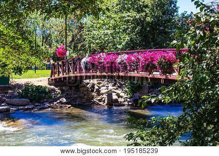 Walking Bridge Over Truckee River In Downtown Reno, Nevada