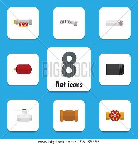 Flat Icon Plumbing Set Of Flange, Pipe, Pipework And Other Vector Objects. Also Includes Tank, Plastic, Coiled Elements.