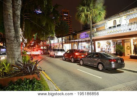 FORT LAUDERDALE, FL, USA - DEC. 25, 2014: Las Olas Boulevard at night, Fort Lauderdale, Florida, USA.
