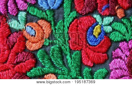 Multicolor Floral Hand Embroidery Pattern Close Up