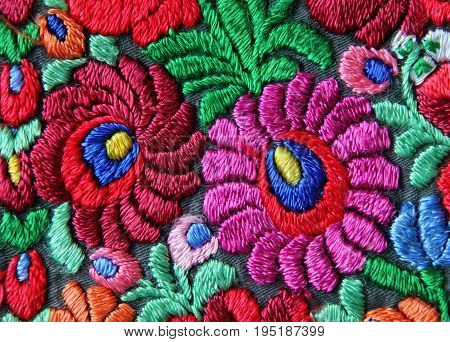 Multicolor Floral Hand Embroidery Pattern Close Up