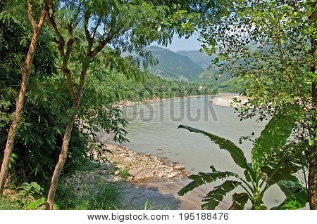 View of river in Nepal in the nice weather