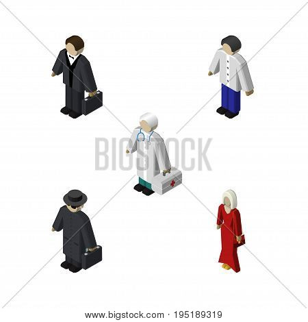 Isometric Person Set Of Investor, Medic, Male And Other Vector Objects. Also Includes Hospital, Female, Medic Elements.