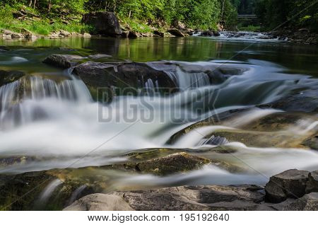 Background Landscape With Waterfall In Yaremche Vilage In Ukraine