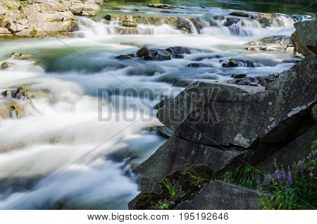 Background Landscape With Waterfall In Yaremche Vilage In Ukraine