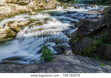 Background Landscape With Waterfall In Yaremche Vilage In Ukraine