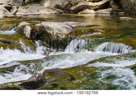 Background Landscape With Waterfall In Yaremche Vilage In Ukraine