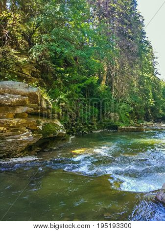 Background Landscape With Waterfall In Yaremche Vilage In Ukraine