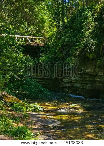 Background Landscape With Waterfall In Yaremche Vilage In Ukraine