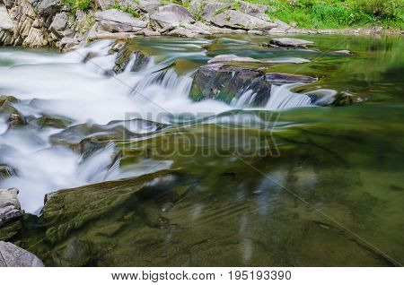 Background Landscape With Waterfall In Yaremche Vilage In Ukraine