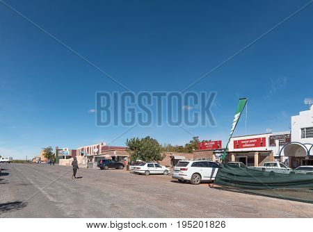 GROBLERSHOOP SOUTH AFRICA - JUNE 11 2017: A street scene in Groblershoop a small town in the Northern Cape Province