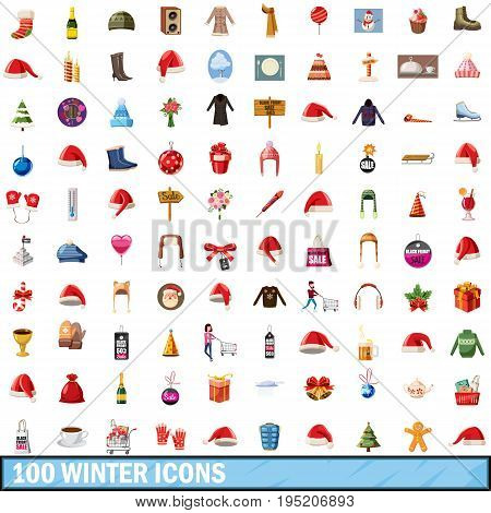 100 winter icons set in cartoon style for any design vector illustration