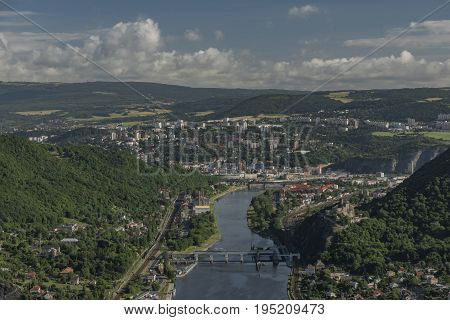 View for valley of river Labe with Usti nad Labem city