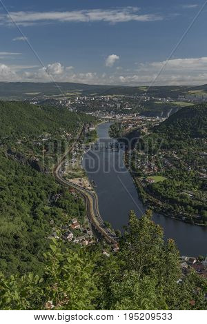 View for valley of river Labe with Usti nad Labem city