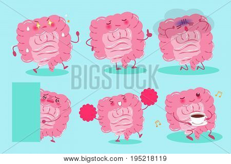 cute cartoon intestine on the green background