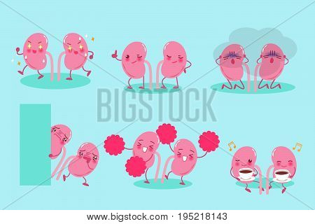 cute cartoon kidney on the green background