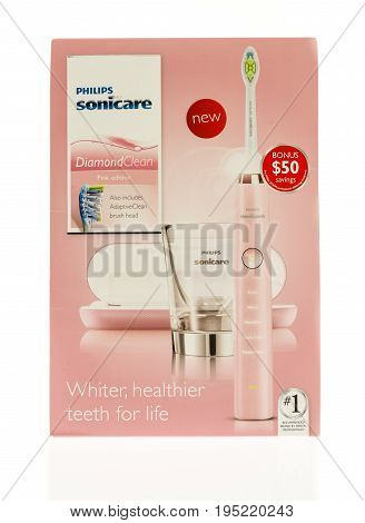 Winneconne WI - 10 July 2017: A package of Philips Sonicare diamod clean electric toothbrush in pink on an isolated background.