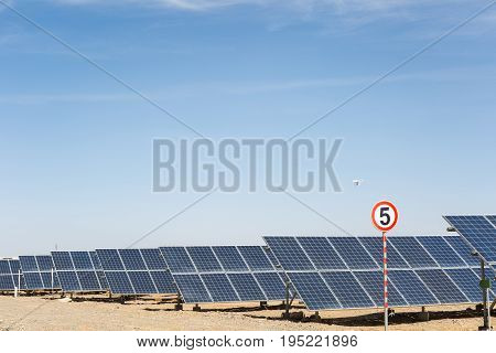 solar panels on the gobi desert new energy against a blue sky
